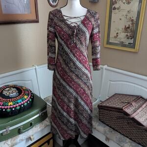 Y2K/2000s Sangria Floral Split Sleeve Midi